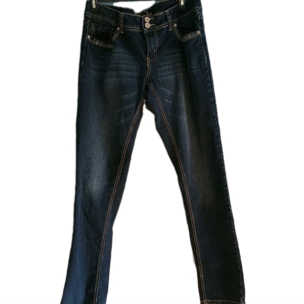 Jade Jeans Women's Sz 13/14 Dark Wash Embroidered Back Pockets Straight Leg